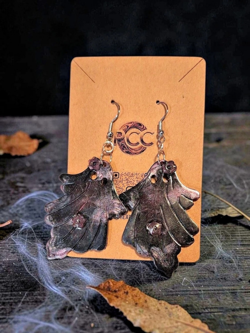 Handmade Dark Floral Ghost Earrings | Spooky Gothic Dangle Earrings